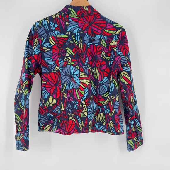 🌺 Multi-Color Floral Tropical Print Denim Jacket Resort Wear Vacation Chic Sz 12 - Picture 4 of 15